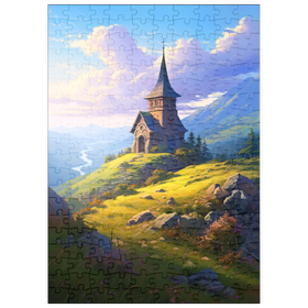 Darstellung des Puzzle Motivs Bergkapelle mit Blick auf den sich windenden Fluss - Puzzleteile: 200