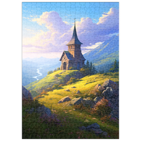 Darstellung des Puzzle Motivs Bergkapelle mit Blick auf den sich windenden Fluss - Puzzleteile: 500
