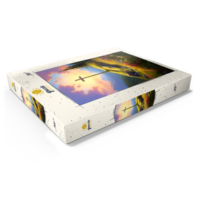 Darstellung des Puzzle Motivs Strahlendes Kreuz auf der Bergwiese - Puzzleteile: 200
