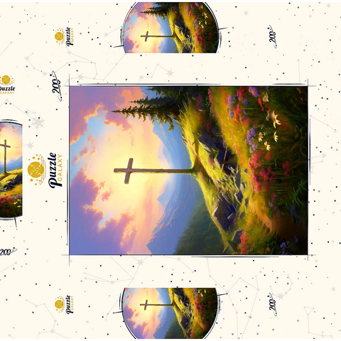 Sunlit Cross on Mountain Meadow 200 Puzzle Schachtel 3D Modell