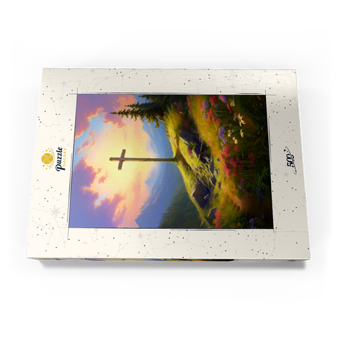 Sunlit Cross on Mountain Meadow 500 Puzzle Schachtel Ansicht3