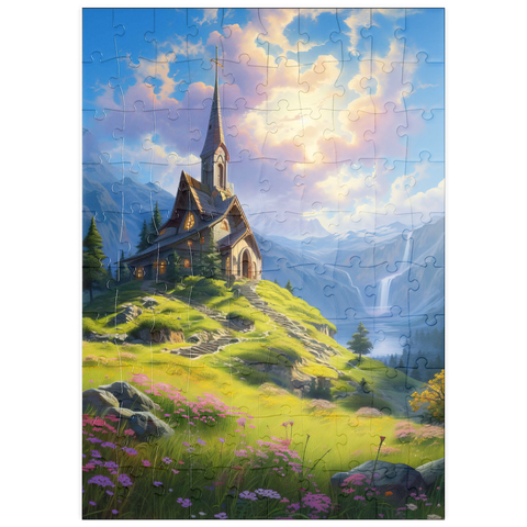 puzzleplate Chapel on a Sunlit Mountain 100 Puzzle
