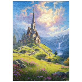 Darstellung des Puzzle Motivs Kapelle auf einem sonnenbeschienenen Berg - Puzzleteile: 200