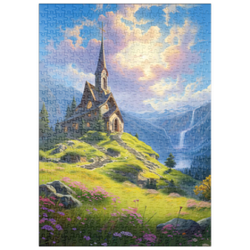 Darstellung des Puzzle Motivs Kapelle auf einem sonnenbeschienenen Berg - Puzzleteile: 500
