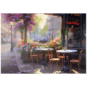 Darstellung des Puzzle-Motivs Pariser Straßencafé in voller Blüte – Puzzleteile: 1000