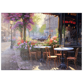 Darstellung des Puzzle Motivs Pariser Straßencafé in voller Blüte - Puzzleteile: 200