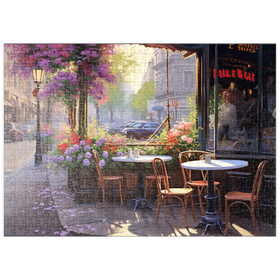 Darstellung des Puzzle Motivs Pariser Straßencafé in voller Blüte - Puzzleteile: 500