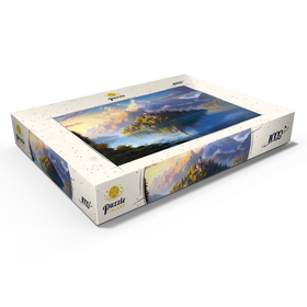 Alternative Darstellung des Puzzle-Motivs Insel Bledsee und Alpengipfel – Puzzleteile: 1000