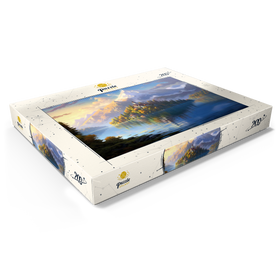 Darstellung des Puzzle Motivs Insel Bledsee und Alpengipfel - Puzzleteile: 200