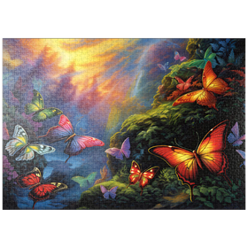 Darstellung des Puzzle-Motivs Bunte Schmetterlinge im Zauberwald – Puzzleteile: 1000