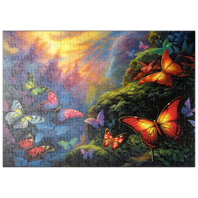 Darstellung des Puzzle-Motivs Bunte Schmetterlinge im Zauberwald – Puzzleteile: 200