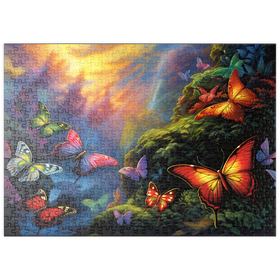 Darstellung des Puzzle-Motivs Bunte Schmetterlinge im Zauberwald – Puzzleteile: 500