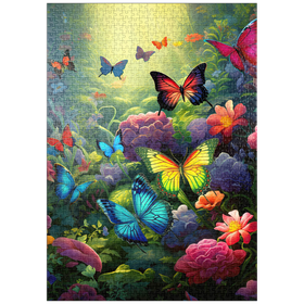 Darstellung des Puzzle-Motivs Schmetterlinge im blühenden Zaubergarten – Puzzleteile: 1000
