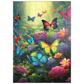 Darstellung des Puzzle Motivs Schmetterlinge im blühenden Zaubergarten - Puzzleteile: 100