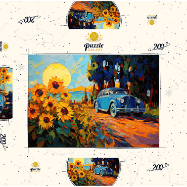 Darstellung des Puzzle Motivs Vintage Car and Sunflower Field Sunset 200 Puzzle Schachtel 3D Modell