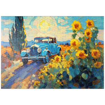 puzzleplate Classic Car and Sunflowers Under Bright Sun 1000 Puzzle