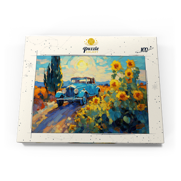 Classic Car and Sunflowers Under Bright Sun 100 Puzzle Schachtel Ansicht3