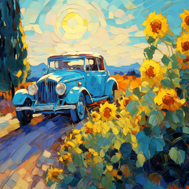 Classic Car and Sunflowers Under Bright Sun 100 Puzzle 3D Modell