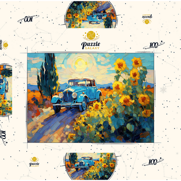 Classic Car and Sunflowers Under Bright Sun 100 Puzzle Schachtel 3D Modell