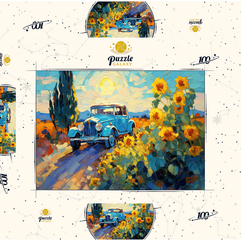 Classic Car and Sunflowers Under Bright Sun 100 Puzzle Schachtel 3D Modell