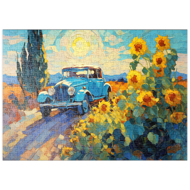 puzzleplate Classic Car and Sunflowers Under Bright Sun 500 Puzzle