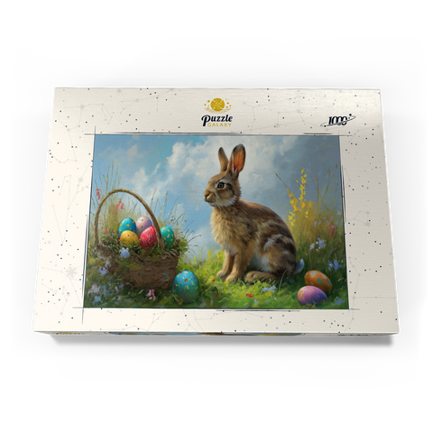 Darstellung des Puzzle Motivs Osterhase mit bunten Eiern Easter Bunny with Colorful Eggs 1000 Puzzle Schachtel Ansicht3