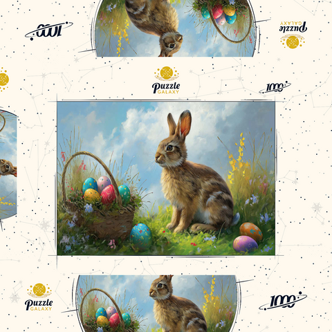Darstellung des Puzzle Motivs Osterhase mit bunten Eiern Easter Bunny with Colorful Eggs 1000 Puzzle Schachtel 3D Modell