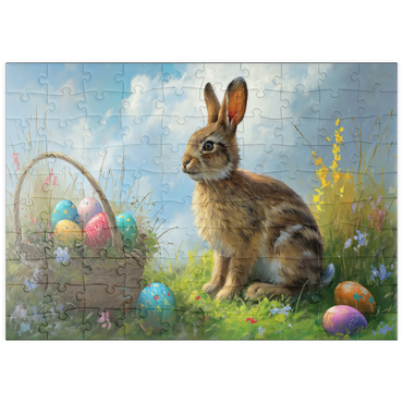Darstellung des Puzzle Motivs puzzleplate Easter Bunny with Colorful Eggs 100 Puzzle