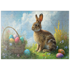 Darstellung des Puzzle Motivs Osterhase mit bunten Eiern - Puzzleteile: 100