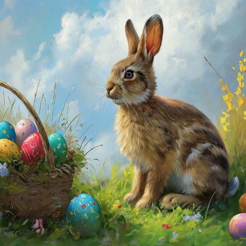 Darstellung des Puzzle Motivs Osterhase mit bunten Eiern Easter Bunny with Colorful Eggs 100 Puzzle 3D Modell