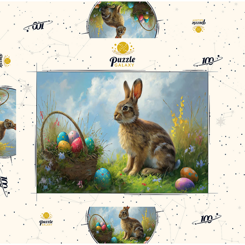 Darstellung des Puzzle Motivs Osterhase mit bunten Eiern Easter Bunny with Colorful Eggs 100 Puzzle Schachtel 3D Modell