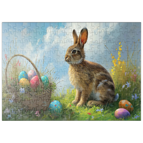 Darstellung des Puzzle Motivs Osterhase mit bunten Eiern puzzleplate Easter Bunny with Colorful Eggs 200 Puzzle