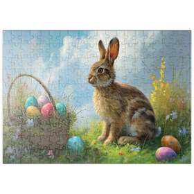 Darstellung des Puzzle Motivs Osterhase mit bunten Eiern - Puzzleteile: 200