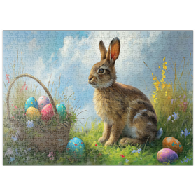 Darstellung des Puzzle Motivs Osterhase mit bunten Eiern - Puzzleteile: 500