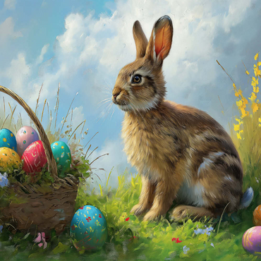 Darstellung des Puzzle Motivs Easter Bunny with Colorful Eggs 500 Puzzle 3D Modell