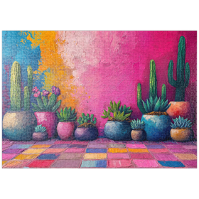 Darstellung des Puzzle-Motivs Bunte Kakteen- und Sukkulentenausstellung – Puzzleteile: 1000