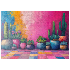 Darstellung des Puzzle-Motivs Bunte Kakteen- und Sukkulentenausstellung – Puzzleteile: 200
