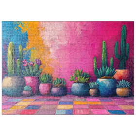 Darstellung des Puzzle Motivs Bunte Kakteen- und Sukkulentenausstellung - Puzzleteile: 500