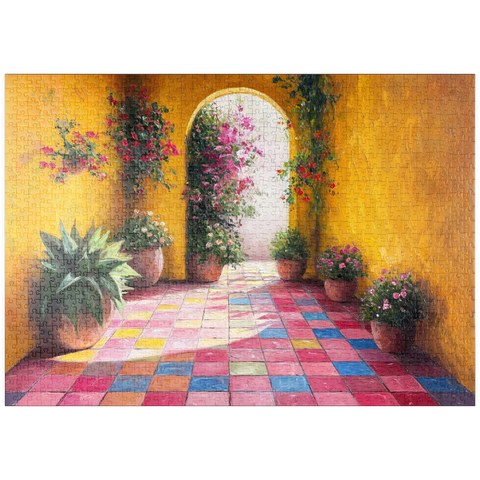 puzzleplate Sunny Courtyard with Potted Flowers 1000 Puzzle