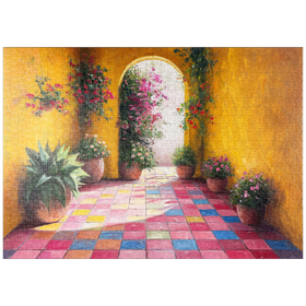 Darstellung des Puzzle Motivs Sonniger Innenhof mit Topfblumen - Puzzleteile: 1000