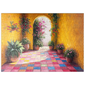 Darstellung des Puzzle Motivs Sonniger Innenhof mit Topfblumen - Puzzleteile: 500