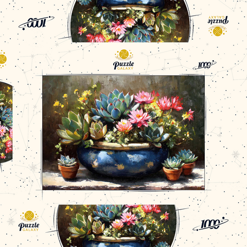 Blooming Succulents in Blue Ceramic Pot 1000 Puzzle Schachtel 3D Modell