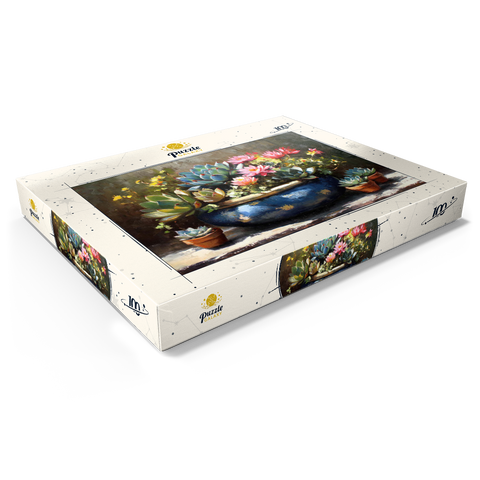 Blooming Succulents in Blue Ceramic Pot 100 Puzzle Schachtel Ansicht1
