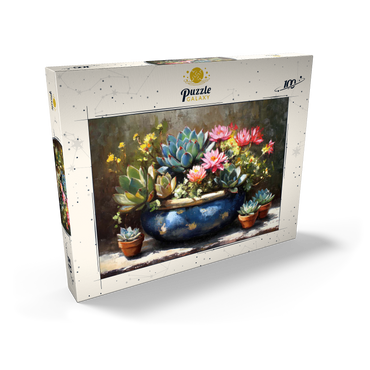 Blooming Succulents in Blue Ceramic Pot 100 Puzzle Schachtel Ansicht2