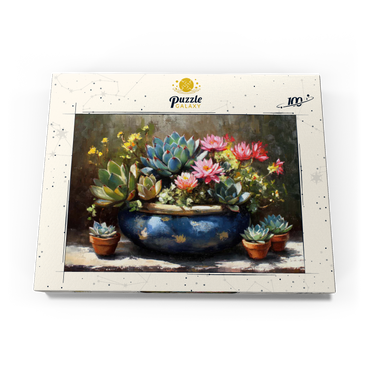 Blooming Succulents in Blue Ceramic Pot 100 Puzzle Schachtel Ansicht3