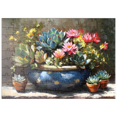puzzleplate Blooming Succulents in Blue Ceramic Pot 100 Puzzle
