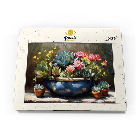 Blooming Succulents in Blue Ceramic Pot 200 Puzzle Schachtel Ansicht3