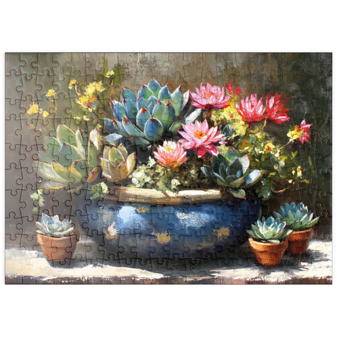puzzleplate Blooming Succulents in Blue Ceramic Pot 200 Puzzle