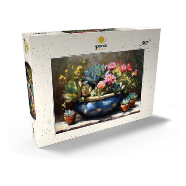 Blooming Succulents in Blue Ceramic Pot 500 Puzzle Schachtel Ansicht2