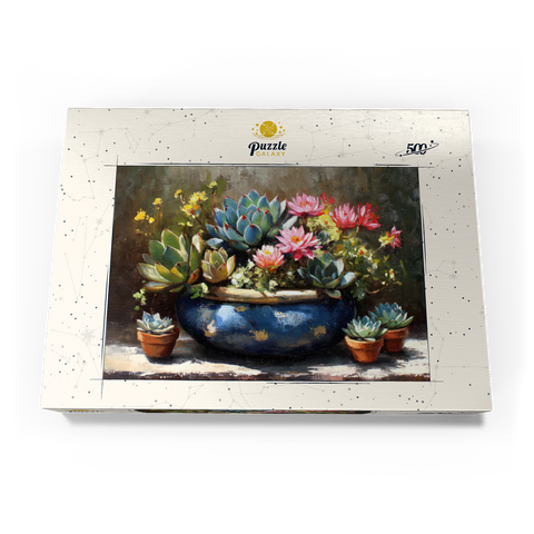 Blooming Succulents in Blue Ceramic Pot 500 Puzzle Schachtel Ansicht3